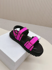 DIOR BACK-STRAP SANDALS 25S IN DARK PINK FABRIC AND BLACK CALFSKIN WITH GOLD HARDWARE