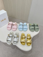 DIOR CLASSIC DOUBLE-STRAP SLIDES 25S IN PASTEL PINK CALFSKIN