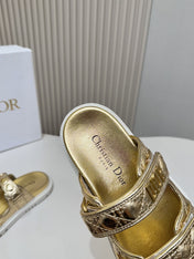 DIOR CLASSIC DOUBLE-STRAP SLIDES 25S IN GOLD CALFSKIN