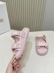 DIOR CLASSIC DOUBLE-STRAP SLIDES 25S IN PASTEL PINK CALFSKIN