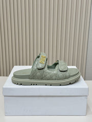 DIOR CLASSIC DOUBLE-STRAP SLIDES 25S IN PALE TEAL GRAY CALFSKIN