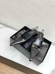 CARINE SLINGBACK PUMPS 45 IN PATENT BLACK LEATHER