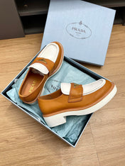 PRA CHOCOLATE LOAFERS WHITE AND BRONZE CALFSKIN