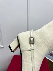 BELLE VIVIER SOCK LACQUERED BUCKLE ANKLE BOOTS IN OFF WHITE CALFSKIN AND TECHNICAL FABRIC