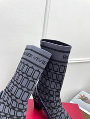 BELLE VIVIER SOCK LACQUERED BUCKLE ANKLE BOOTS IN NAVY BLUE CALFSKIN AND TECHNICAL FABRIC