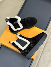 ASPEN CHELSEA ANKLE BOOTS IN BLACK MONOGRAM-DEBOSSED SUEDE