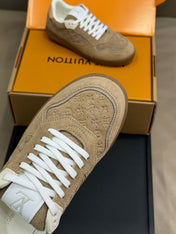 STADIUM SNEAKER IN KHAKI BROWN EMBOSSED MONOGRAM SUEDE