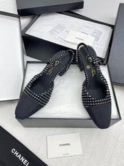 CC SLINGBACK 25S 65 MM IN BLACK TWEED AND FABRIC