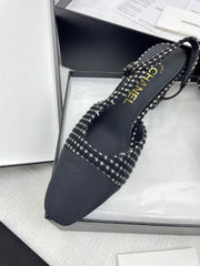 CC SLINGBACK 25S 65 MM IN BLACK TWEED AND FABRIC