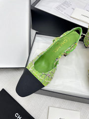CC SLINGBACK 25S 65 MM IN GREEN FABRIC MIX TWEED
