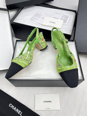 CC SLINGBACK 25S 65 MM IN GREEN FABRIC MIX TWEED