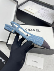 CC SLINGBACK 25S 25 MM IN BLUE DENIM WITH PLAID PATTERN