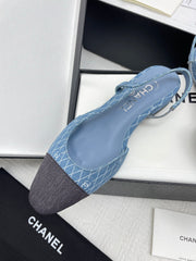 CC SLINGBACK 25S 25 MM IN BLUE DENIM WITH PLAID PATTERN