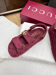 GG CLASSIC SANDALS 25S IN RED FABRIC WITH GOLD HARDWARE