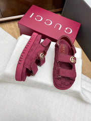 GG CLASSIC SANDALS 25S IN RED FABRIC WITH GOLD HARDWARE