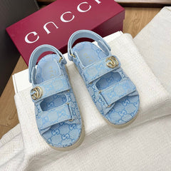 GG CLASSIC SANDALS 25S IN SKY BLUE FABRIC WITH GOLD HARDWARE