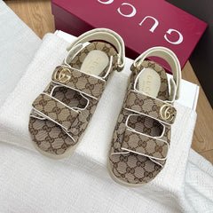 GG CLASSIC SANDALS 25S IN BEIGE FABRIC WITH GOLD HARDWARE