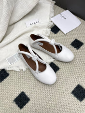 ALAIA 26S BALLET TECKEL IN WHITE CALFSKIN