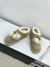 MIUMIU 26S ANKLE SHEARLING BOOTS IN TAUPE BEIGE SUEDE