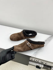 ALAIA 26S MULE IN DARK BROWN SUEDE AND WOOL