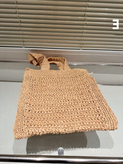 TOTE 38 BAG IN BEIGE BROWN STRAW WOVEN