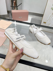 RUCHES NAPPA BALLERINAS IN OFF WHITE SUEDE