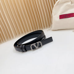 Vlogo Buckle Water Wave Silver Copper Glossy Black Leather 20mm Belt