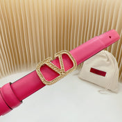 Vlogo Buckle Water Wave Gold Copper Glossy Pink Leather 20mm Belt