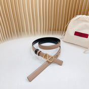 Vlogo Buckle Water Wave Gold Copper Glossy Beige Black Leather 20mm Belt