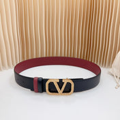 Vlogo Buckle Water Wave Gold Copper Glossy Wine Black Leather 40mm