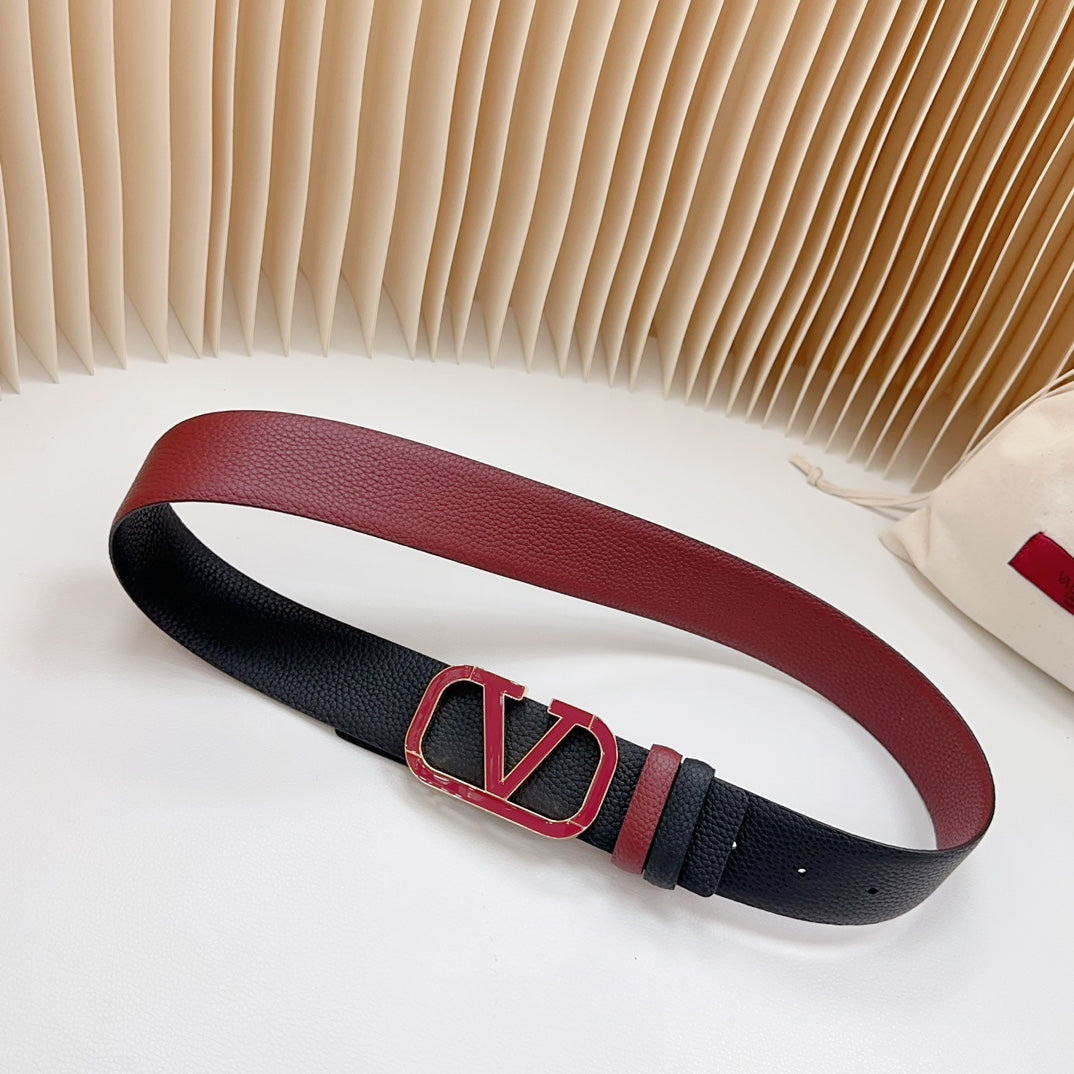 Vlogo Wine Gold Buckle Belt 40mm Wine Black Leather
