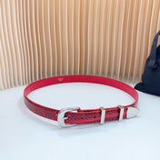 Medium Western Belt 25mm Red Black Snake Embossed Calfskin Silver Loop Shw