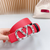 Vlogo Brown Black White Stone Silver Buckle Belt 40mm Red Black Leather