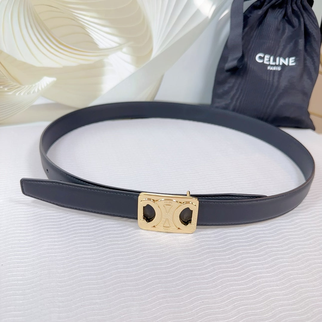 CL MEDIUM 25MM REVERSIBLE FRAMED TRIOMPHE BELT BLACK CALFSKIN LIGHT GOLD HARDWARE