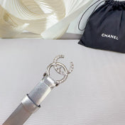 CC BELT 20 MM IN SILVER SMOOTH CALFSKIN SILVER HARDWARE ATTACH RHINSTONE