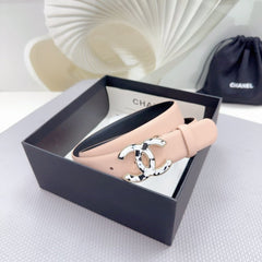 CC 30MM BELT IN BABY PINK SHINNY CALFSKIN WHITE LOGO