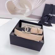CC 30MM BELT IN BEIGE CREAM EMBROIDERED CALFSKIN METAL HARDWARE