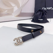 CC 30MM BELT IN BLACK SMOOTH CALFSKIN METAL LOGO GOLD HARDWARE
