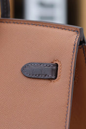 BIRKIN FAUBOURG TOUCH 20 IN CHOCOLATE MIX BRONZE BROWN CALFSKIN WITH SILVER HARDWARE