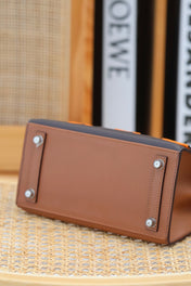 BIRKIN FAUBOURG TOUCH 20 IN CHOCOLATE MIX BRONZE BROWN CALFSKIN WITH SILVER HARDWARE