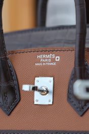 BIRKIN FAUBOURG TOUCH 20 IN CHOCOLATE MIX BRONZE BROWN CALFSKIN WITH SILVER HARDWARE