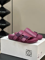 LOEWE 26S EASE SLIDE IN WINE RED CALFSKIN