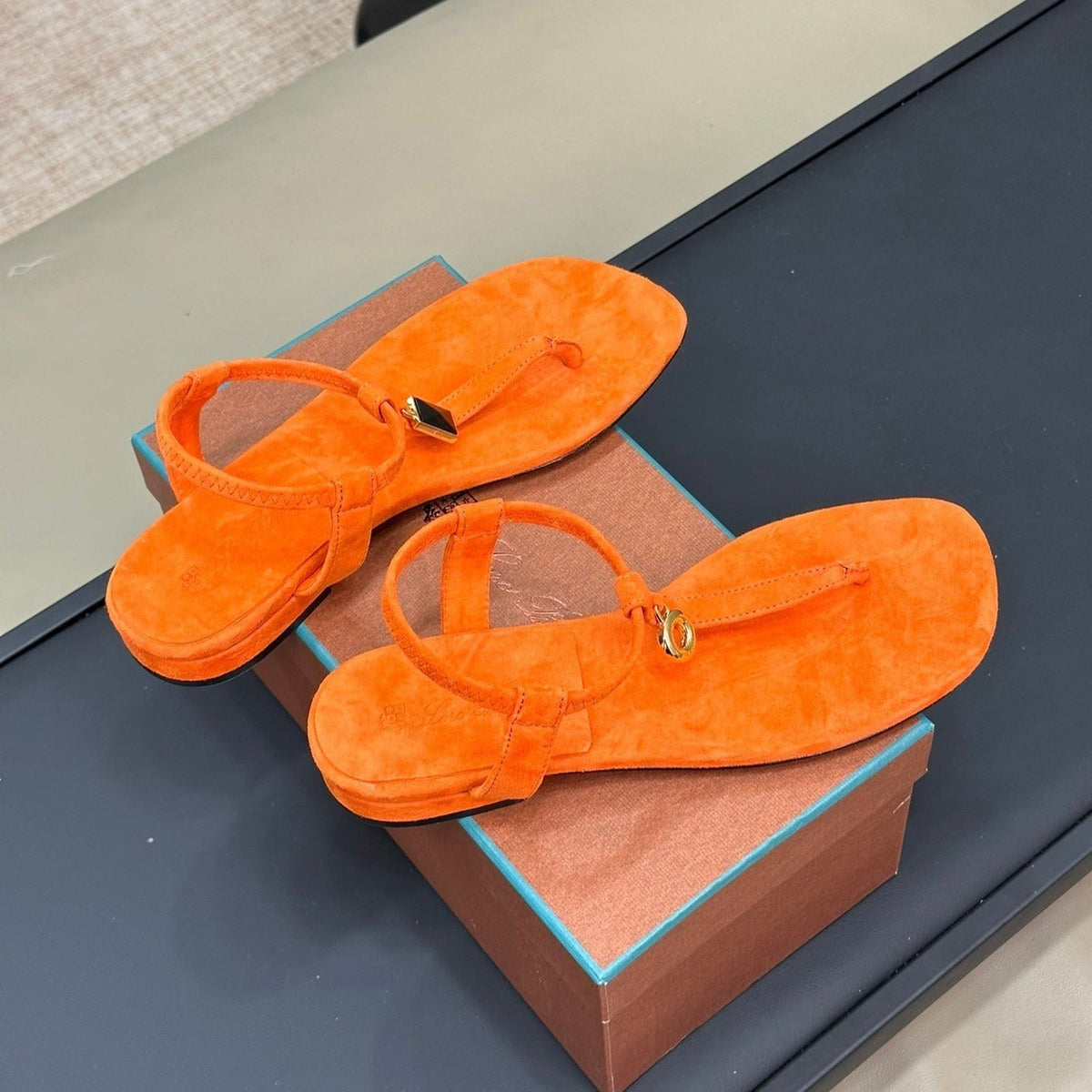 Loro Piana Kyoto Orange Mindil Sandal In Leather