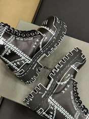 CHUNKY BOOTS IN BLACK SMOOTH CALFSKIN WHITE PRINT