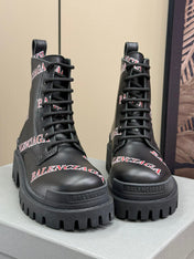 CHUNKY BOOTS IN BLACK SMOOTH CALFSKIN RED LOGO PRINT