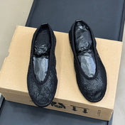 ALAIA FISHNET MESH BALLET FLATS 25S IN BLACK FABRIC