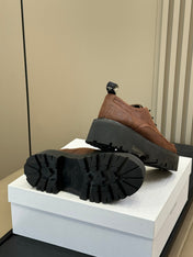 CELINE 25S THICK SOLED LOAFERS IN BROWN CALFSKIN SUEDE