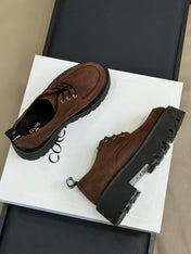 CELINE 25S THICK SOLED LOAFERS IN BROWN CALFSKIN SUEDE