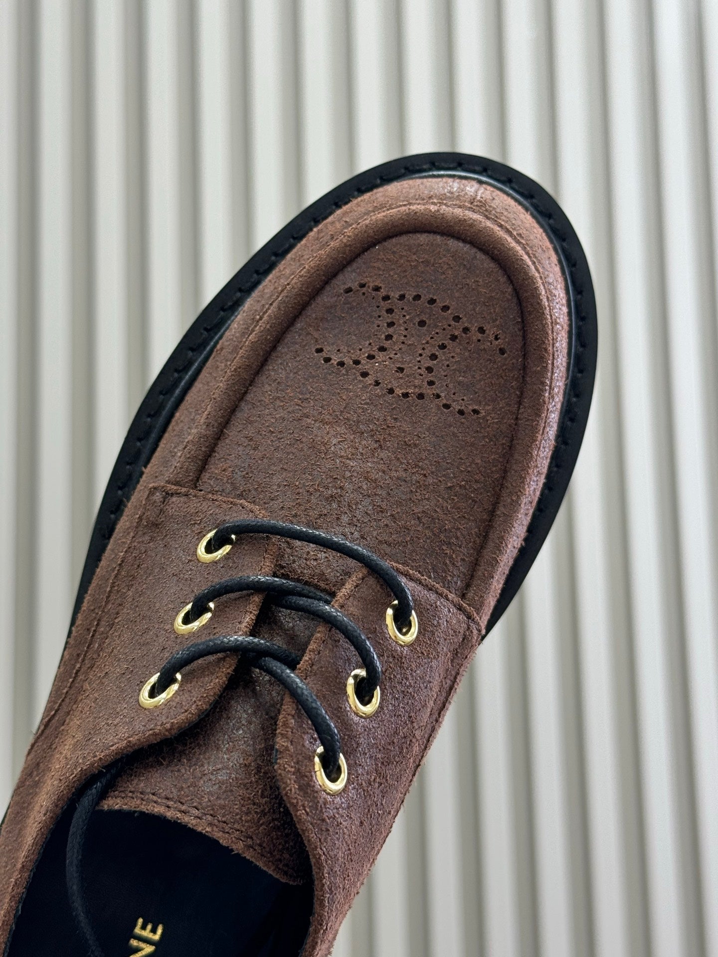 CELINE 25S THICK SOLED LOAFERS IN BROWN CALFSKIN SUEDE