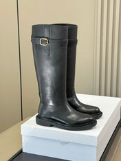 CELINE 26S HIGH-TOP BOOTS IN BLACK CALFSKIN WITH GOLD HARDWARE